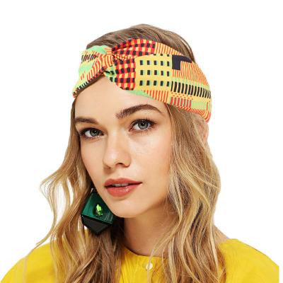 China HD-61 2021New Product Fashion Polyester Cotton Printed Accessories Cross Sports Hair Ladies Headscarf Elastic Headband for sale