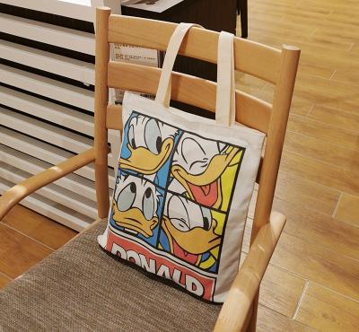 China Beautiful Duck Pattern Tote Bags Zipper Cotton Casual Bag High Quality Eco-friendly Canvas Bag for sale