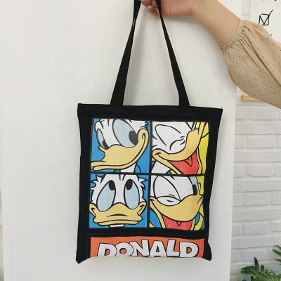 China Hot Selling Eco-friendly Large Capacity Cotton Shopping Bag Duck Printing Pouch Bag Black Canvas Cotton Durable Bag for sale