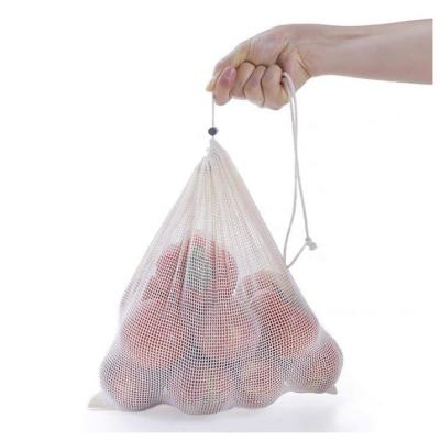 China Wholesale Custom Customized Size Eco-friendly Mesh Grocery Bag Rope Drawstring Mesh Shopping Bag Cotton Drawstring Bag for sale