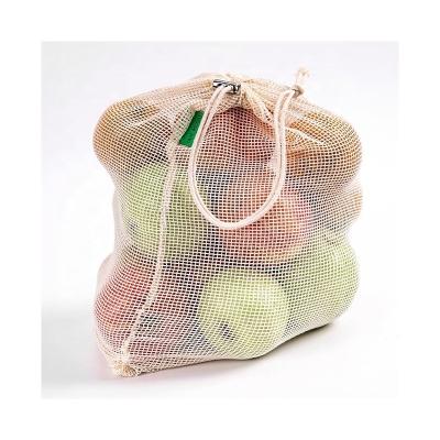 China Eco-Friendly Custom Size Reusable Storage Vegetable And Fruit Bags 100% Cotton Mesh Fabric Bag for sale