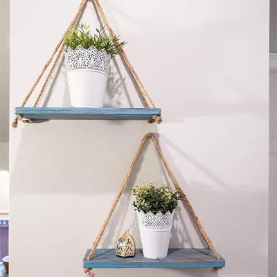 China Europe Factory Supply Rustic Blue Wooden Hanging Shelves Board for sale