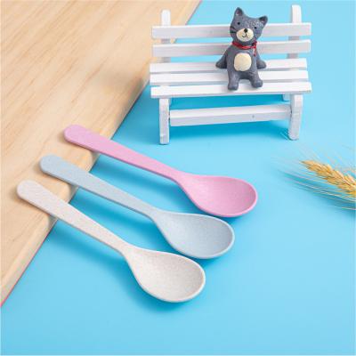 China Wheat Straw Pp Colorful Soup Spoon Viable Degradable Silicone Spoon For Kids Self Feeding Toddler for sale