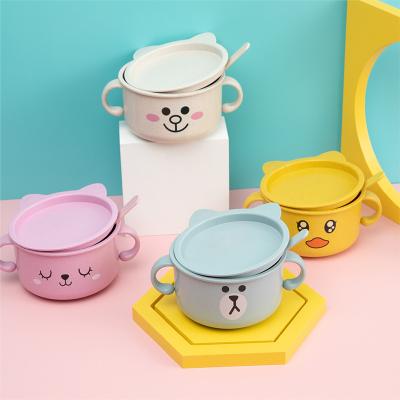 China Most Popular Bpa Free Cute Bear Pattern Wheat Fiber Straw Fiber Mug Kids Soup Plastic Bowl for sale