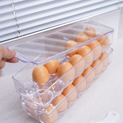 China 14 Grids Rectangle Viable Kitchen Refrigerator Storage Box Egg Fresh-keeping Storage Box with Lid and Handles for sale