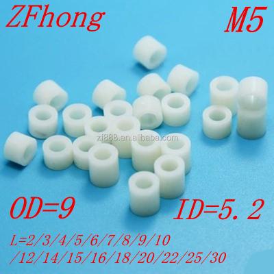 China Mechinery OD=9mm ID=5.2mm, ABS M5 Nylon Spacer PCB Plastic Standoff Round Plastic Standoff for sale