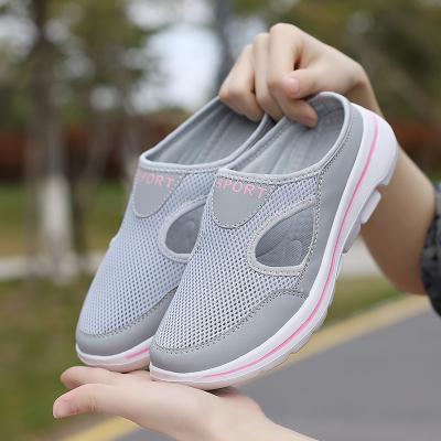 China Breathable 2023 Large casual shoes, half support, women's shoes, single shoes, men's thick soles, one foot sandals, mesh and half slippers for sale