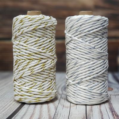 China 4.0mm COTTON BLEND metallic cotton rope single stranded 100% MACRAME COTTON MACRAME ROPE 90yards one roll for sale