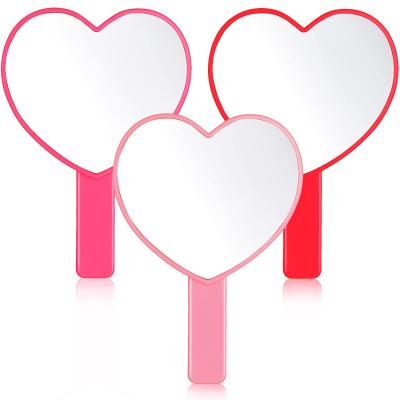 China Pocket Mirror Kingworth Mini Small Cute Pink Heart Handheld Cosmetic Mirror Shape Love Heart Handheld Mirror for sale