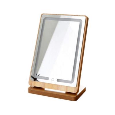 China Kingworth Lighted Beauty Vanity Hollywood Style Wooden Stand Makeup Mirror With Led Light for sale