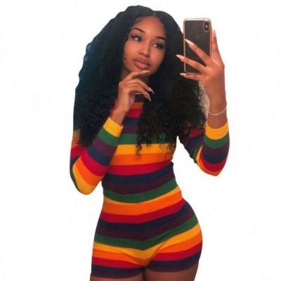 China QUICK DRY QUICK DRY Rainbow Long Sleeve Striped Autumn Overalls Sexy Women 2020 for sale