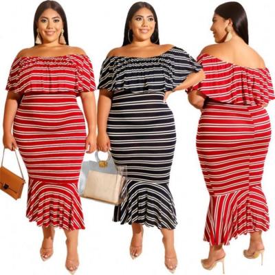 China Anti-Static Anti-Static Women Dresses Casual Striped Summer Plus Size Dress Women Off Shoulder Bodycon Dresses Lady Elegant Women for sale