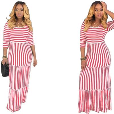 China Anti-static anti-static ladies fashion women's casual wear knit striped dress plus size Maxi Dresses Long Sleeve for sale