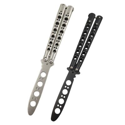 China Butterfly 440C Stainless Steel Practice Butterfly Training Knife Non-variable Folding Trainer Silver Holes Blade Knife Not Sharpen for sale