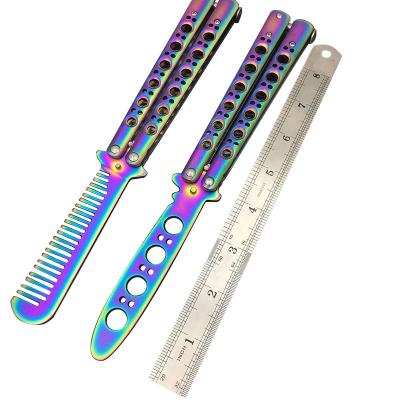 China New Knife Non-variable Butterfly Titanium Coating 440 Stainless Steel With Comb Training Knife Camouflage Color Knife Trainer for sale