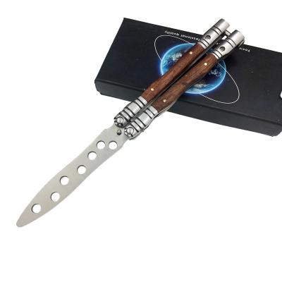 China 440 Stainless Steel Butterfly Knife Practice Butterfly Training Knife Non-Variable Sheath Wooden Handle Butterfly In Knife Trainer for sale