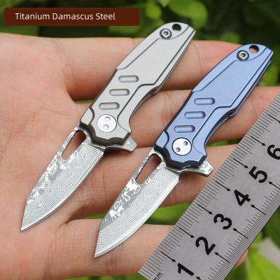 China Dropship Multi Non-variable Anti-slip Titanium Handle Mini Keychain Outdoor Survival Tool Damascus EDC Mini Pocket Folding Steel Knife for sale