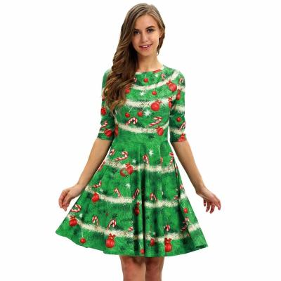 China European and American fashion style retro breathable dress Christmas holiday party printed dress with middle sleeve parent-child skirt MD10 for sale