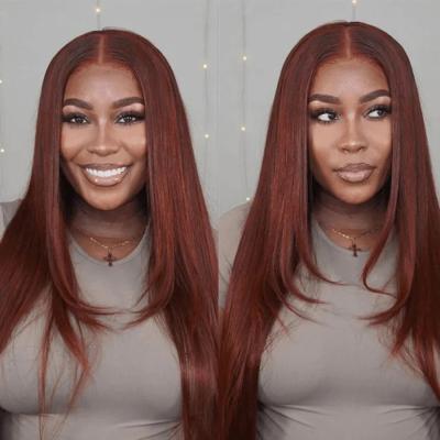 China Straight Reddish Brown HD Lace Front Wig Human Hair 13X6 Straight Colored Human Hair Wigs 180% Full Density Copper Red Lace Frontal Wig for sale