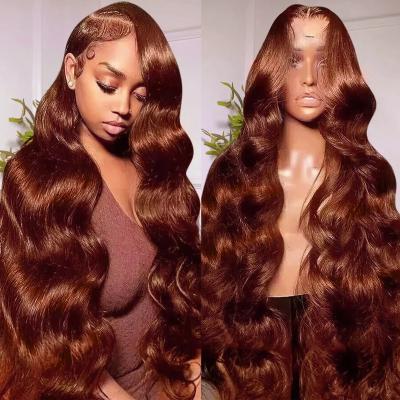 China Body Wave Reddish Brown HD Lace Front Wig Human Hair 13X6 Body Wave Colored Human Hair Wigs 180% Full Density Copper Red Lace Frontal Wig for sale