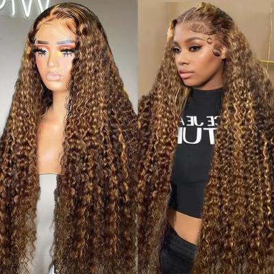 China Body Wave Highlight HD Lace Front Wig Human Hair 13X6 Deep Wave Human Hair Wigs 180% Density Honey Blonde Curly Ombre Lace Frontal Wig for sale