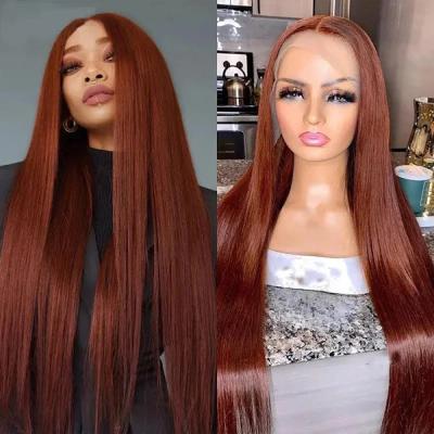 China Straight Reddish Brown HD Lace Front Wig Human Hair 13X4 Straight Colored Human Hair Wigs 180% Full Density Copper Red Lace Frontal Wig for sale