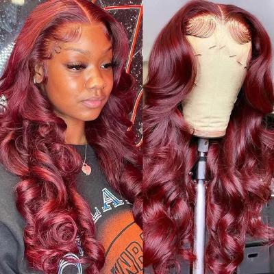 China Straight HD Transparent 99J Burgundy Lace Front Wig Human Hair 13x4 Body Wave Red Colored Lace Frontal Wigs Pre Plucked With Baby Hair for sale