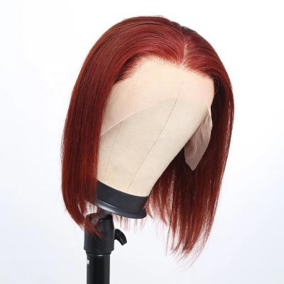 China Straight Reddish Brown Bob Lace Frontal Wig Human Hair 13x4 Straight Lace Front Wig Copper Red Lace Frontal Bob Wigs for sale