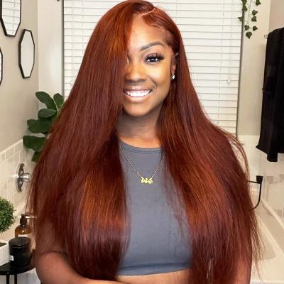 China Straight Reddish Brown HD Lace Front Wig Human Hair 13X4 Body Wave Colored Human Hair Wigs 180% Full Density Copper Red Lace Frontal Wig for sale