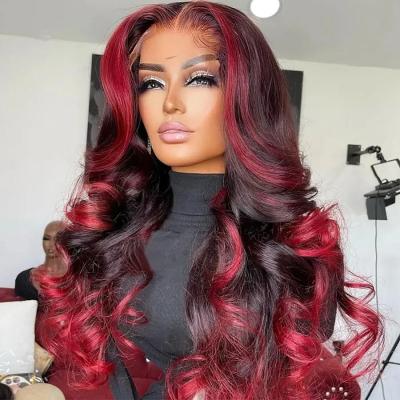 China Body Wave Highlight Wig Human Hair Body Wave 13X4 99J Burgundy  Lace Frontal Human Hair Wigs for Women P1b/99j Ombre Lace Front Wig for sale