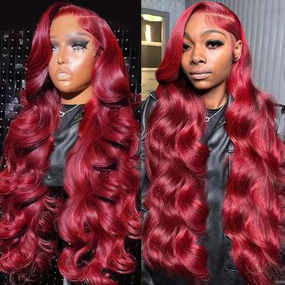 China Body Wave 99J Burgundy HD Transparent Lace Front Wig Human Hair  Body Wave Wine Red Colored Lace Frontal Wigs Pre Plucked With Baby Hair for sale