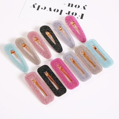 China Fashionale candy color with shinny glitter rectangular acrylic snap buckle hair clip for girls and women for sale