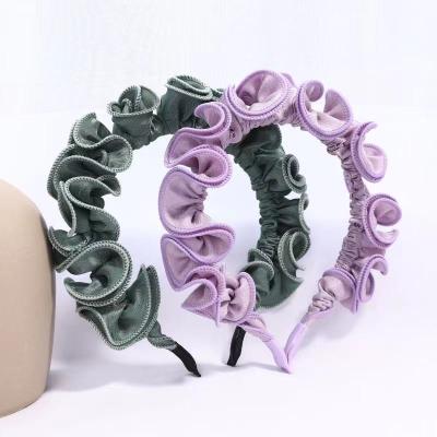 China WANG-HB-510-001 Fashion Women's High Quality Style Flower Wave Pleated Headband New Fresh Edge Flower Hair Accessories for sale