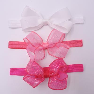 China MLS-WHH-HW-8093 / MLS-TH-HW-7163 nice design and beautiful pink color bow with elastic headwrap for infant kids hair decoration for sale