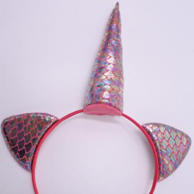 China MLS-BF-HB-4472-R1- Color Mermaid Print Cat Ear And Unicorn Multi Horn With Filling Headband For Lovely Girls for sale