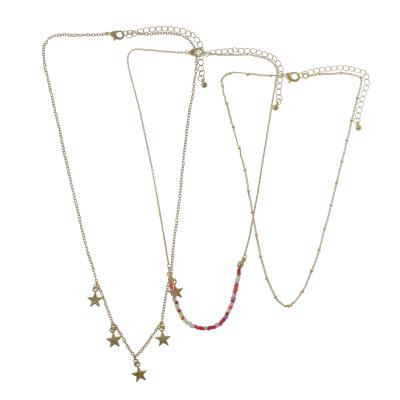 China TRENDY Women s 3 Row Layered Necklace with Beads and Star Charms for sale