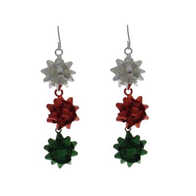 China Christmas Holiday Metal Drop Earring With Present Bow 3 Pattern For Christmas Holiday Earring for sale