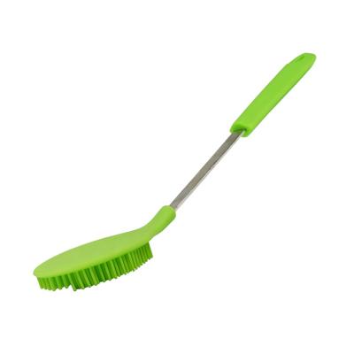 China Viable Eco Friendly Kitchen Handle Dishwasher Scrubber Silicone Cleaning Tool Long Pot Pan Washing Brush for sale