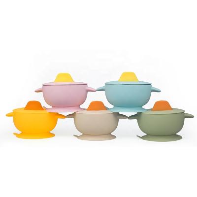 China Children's BPA Free LFGB Approved Food Grade Silicone Sucker Baby Bowl With Lid for sale