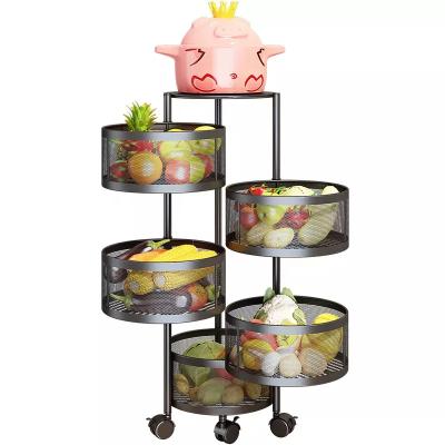 China Collapsible Multilayer Rotating Storage Racks & Mobile Racks Kitchen Vegetable Fruit Storage Rack Organizer Round Trolley Storage Ra for sale