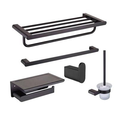 China Stocked Black 304 Stainless Steel Bathroom Accessories Hotel Towel Rack Five-piece Bathroom Accessories Set for sale