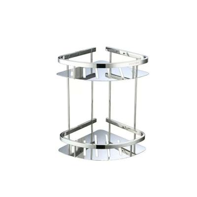 China Type Two Tiers 304 Stainless Steel Bath Wall Mounted Corner Shelf, Double Tier Bathroom Corner Rack for sale