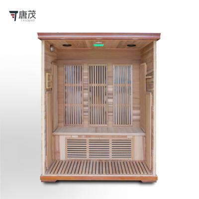 China Computer Control Panel Classic Design Home Use 3 Person Sauna Infrared Carbon Fiber Heater Sauna Room With Wooden Handle for sale