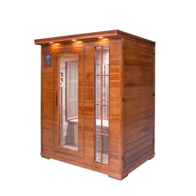 China Computer Control Panel Red Cedar 3 People Far Infrared Hot Sauna Room Home Sweated Steaming Room for sale