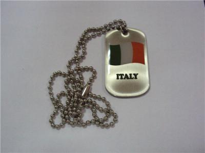 China Italian national flag epoxy dome metal dog tags with chain, zinc alloy, silver plated, for sale