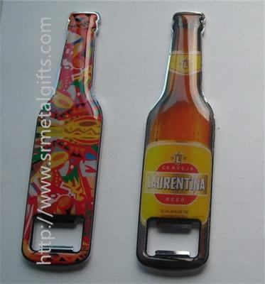 China Epoxy bottle design metal bottle openers, epoxy dome beer bottle shape bottle opener, for sale