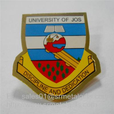 China Custom gold plated enamel painting university lapel pin with butterfly clutch, for sale