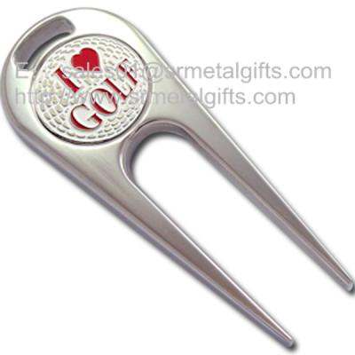 China Chrome golf pitchmark repairer with magnetic ball marker, metal golf gift set for sale