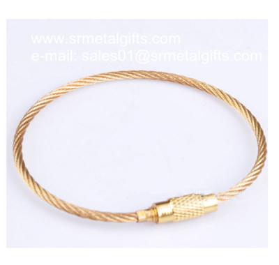 China Gold plated stainless steel wire cable with screw lock to form a loop for sale