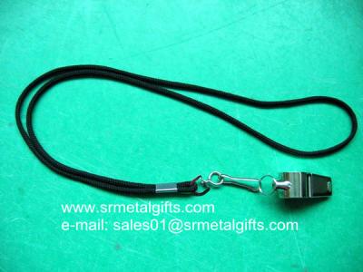 China Sports metal whistle with rope strap for sale, cheap steel whistles for sale